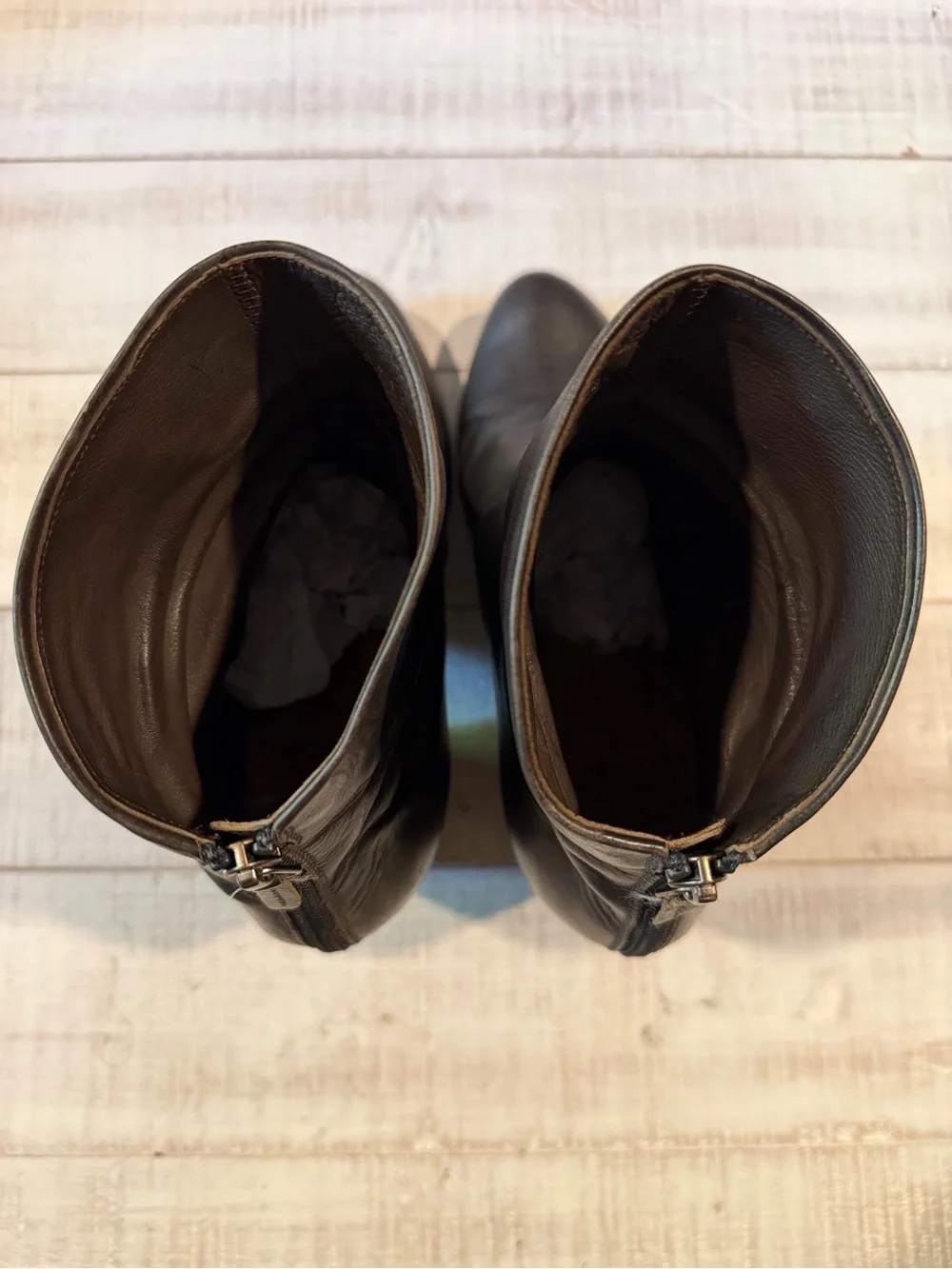 Coclico Brown Leather Slouch Ankle Boots Wood Block Heel EU 39.5 Distressed